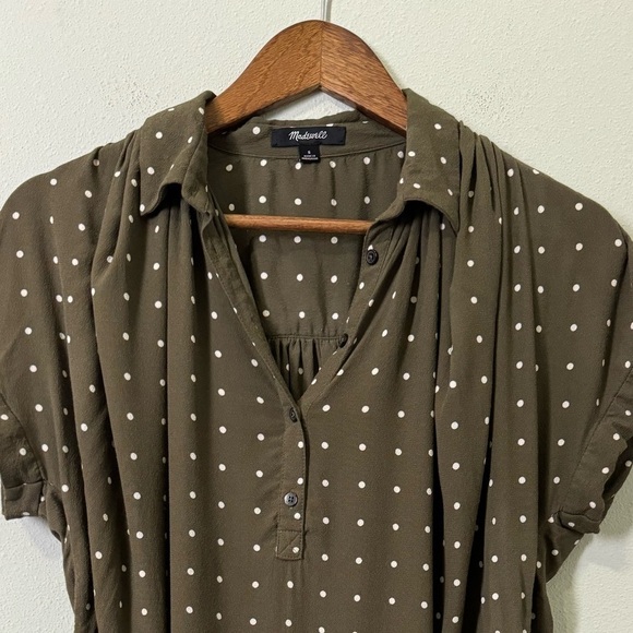 Madewell Central Drapey Popover Shirt in Grid Dot Kale Size Small - Picture 7 of 12